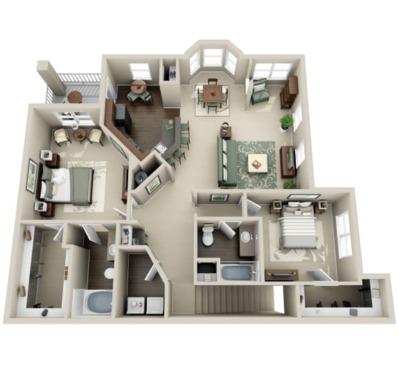 3d floor plan of a 2100 sq ft studio