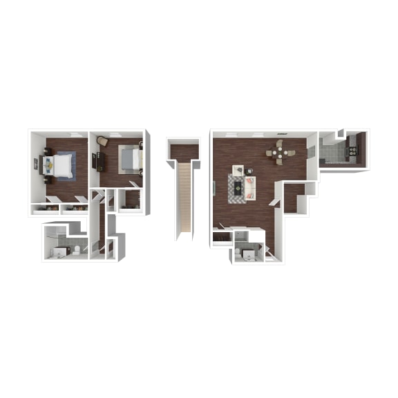 a 3d floor plan of a house with a staircase