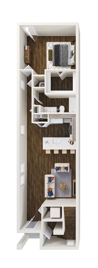A white and wood kitchen with a sink and a stove.