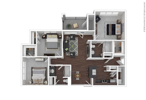 A floor plan of a house with a kitchen, living room, and two bedrooms.