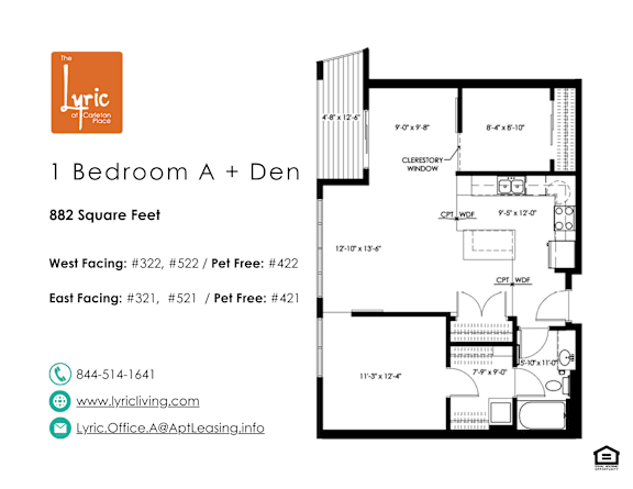a floor plan of 1 bedroom a + den