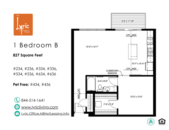 a floor plan of the 1 bedroom b apartment