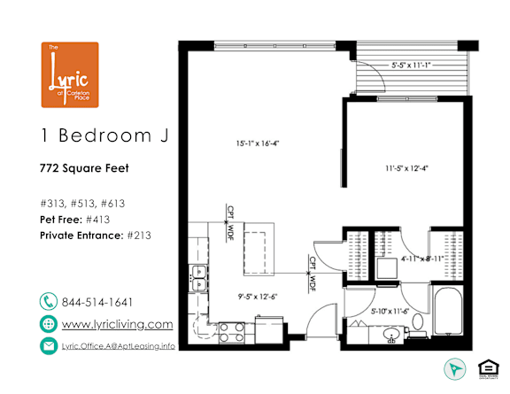 a floor plan of the 1 bedroom unit