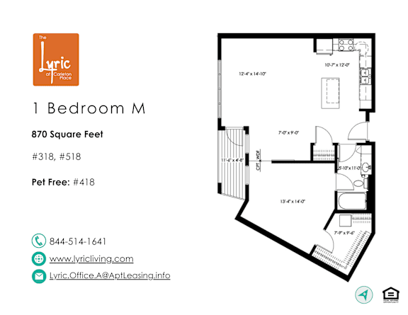 a floor plan of the 1 bedroom unit
