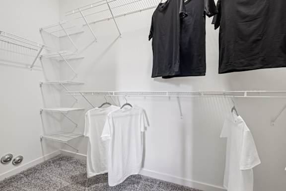 Closet with Cloths Handing at Coya Apartments, Las Vegas, NV, 89102