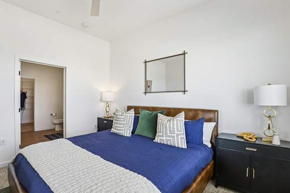 Bedroom With Ceiling Fan at Lura Vegas Apartments, Nevada
