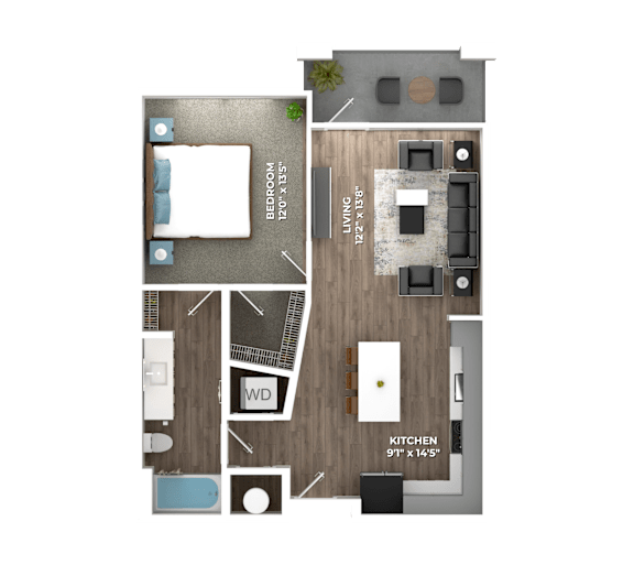 Floor Plan  One Bedroom A1 Floorplan at Stillwater Lakes Apartments, Kissimmee, FL