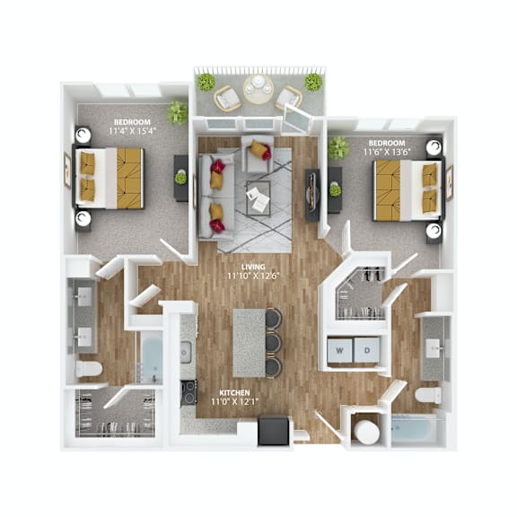 2 Bed 2 Bathroom Floorplan at The Alibi at Lake Lilly, Ocoee, FL, 34761