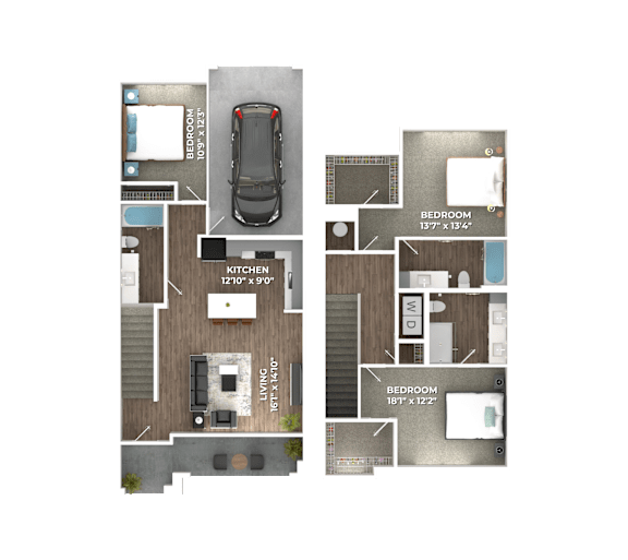 Floor Plan  3 Bed, 3 Bath Townhome C3 Floorplan at Stillwater Lakes Apartments, Kissimmee