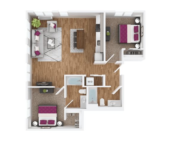 Floor Plan  2 bedroom 2 bath F at Hana Apartments, Hillsboro