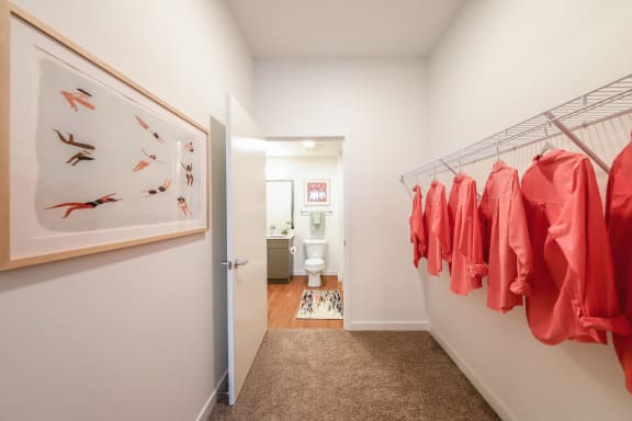 a walk in closet at Hana Apartments, Oregon