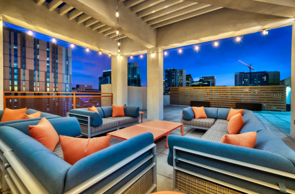 A Terrace with Couches at The Rey Downtown Apartments, Phoenix, Arizona
