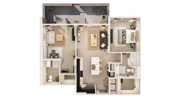 2Bedroom 1.5Bathroom Floor Plan D at The Rey Downtown Apartments, Phoenix