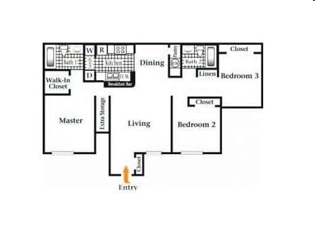 A floor plan of a house with a master bedroom and a living room.