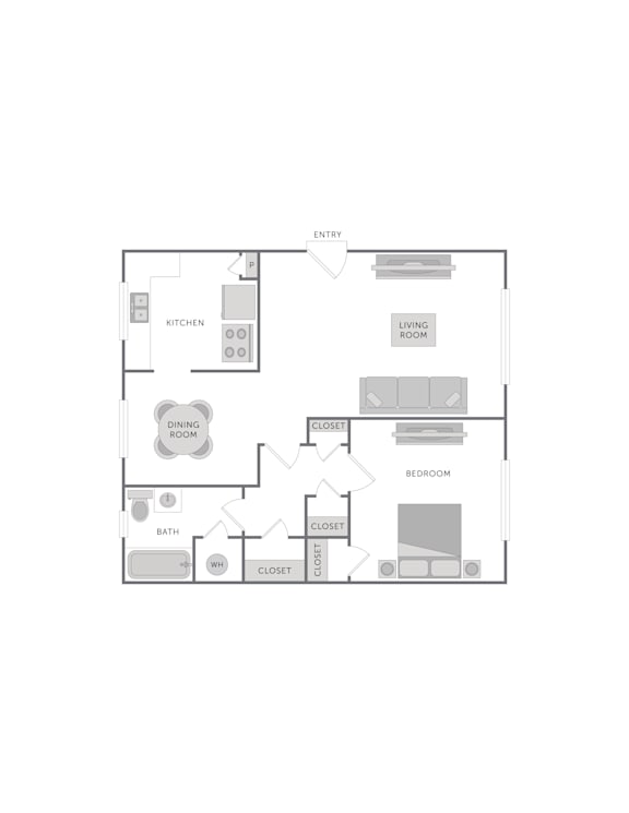 A floor plan of a house with labeled rooms such as kitchen, living room, and bathroom.