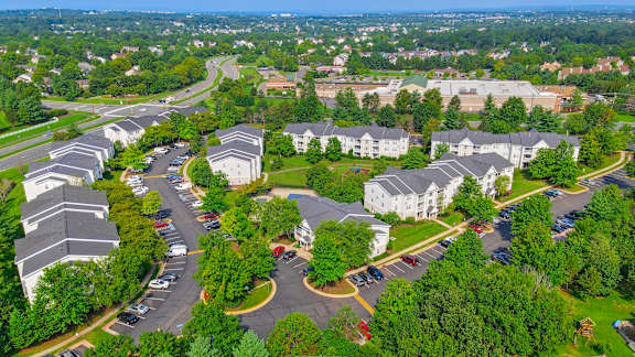 Aerial view of apartment community buildings at Acclaim at Ashburn Apartments, Ashburn, VA