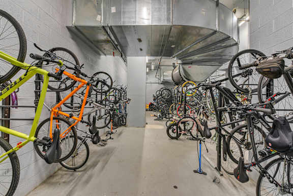 Bike Rack Full of Bikes at 535 Carlton Ave Apartments, Brooklyn, New York