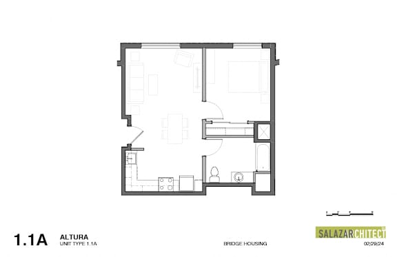 A floor plan of a unit type 1.1A Altupa by Salazar Architect.