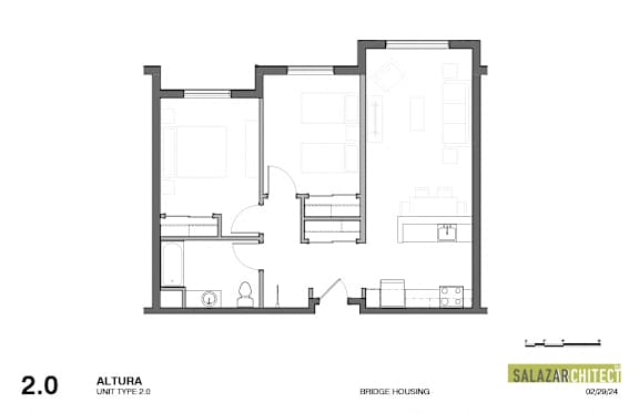 A floor plan for the Altupa Unit Type 2.0 by Salazar Architect.