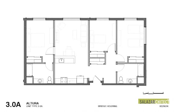 A floor plan of a 3.0A unit type from Salazar Architect.