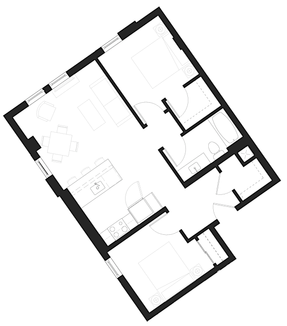 A black and white image of a floor plan for a house.