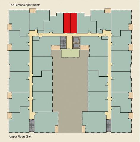 A floor plan of The Ramona Apartments showing the layout of the upper floors.
