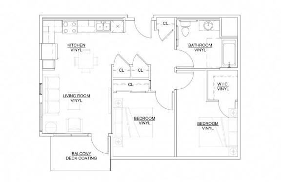 A floor plan of a house with labeled rooms and areas.