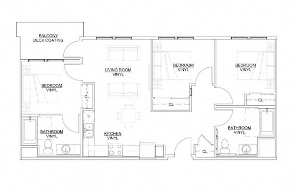 A floor plan of a house with labeled rooms and spaces.