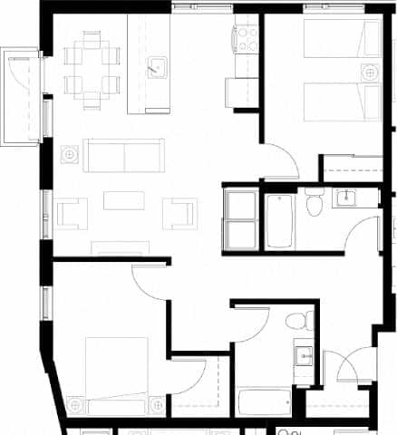 A black and white image of a floor plan for a house.