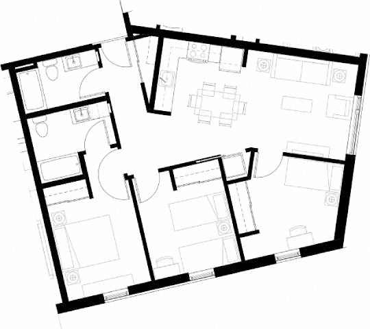 A black and white floor plan of a house with multiple rooms.
