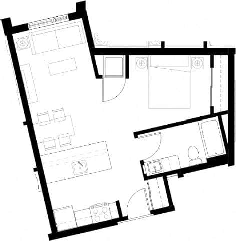 A black and white image of a floor plan for a house.
