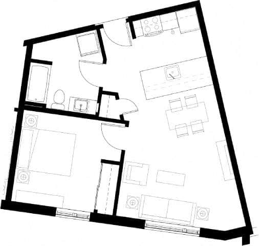 A black and white image of a floor plan for a house.