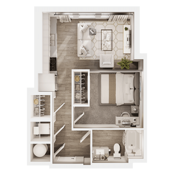 One Bedroom Floor Plan at The Beverly, Bloomington, IN