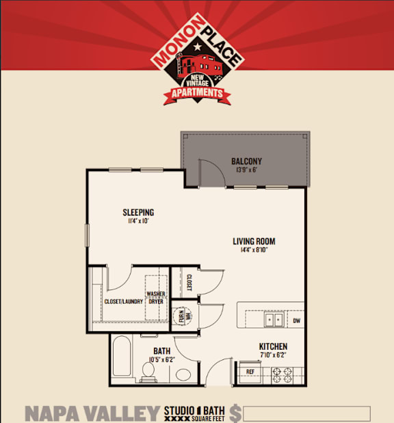 A floor plan for a studio apartment in Napa Valley.