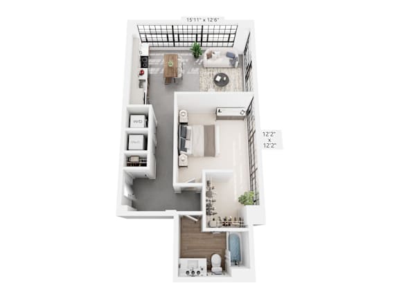 The Isabel – 780 sq ft 1-bedroom loft apartment Cole Motor Indianapolis | near Mass Ave, Fountain Square