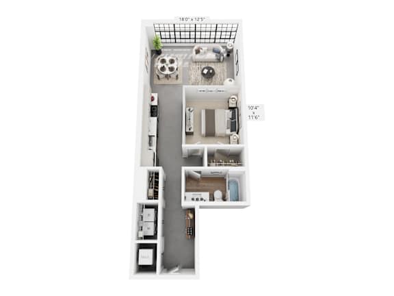 The Jarret – 781 sq ft 1-bedroom loft Cole Motor South Building Indianapolis | Cole Noble District