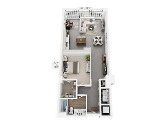The Major – 960 sq ft 1-bedroom loft Cole Motor Indianapolis | 12-ft ceilings, Cole Noble District
