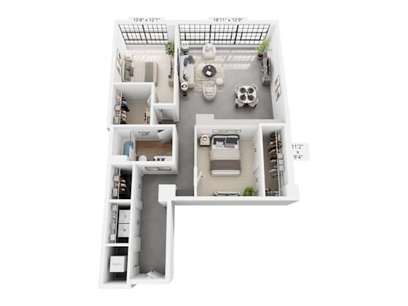 The Schofield – 1,094 sq ft 2-bedroom 2-bath loft Cole Motor Indianapolis | Cole Noble near Mass Ave