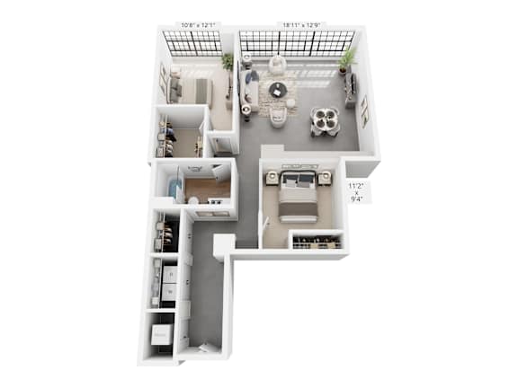 The Schofield – 1,094 sq ft 2-bedroom 2-bath loft Cole Motor Indianapolis | Cole Noble near Mass Ave