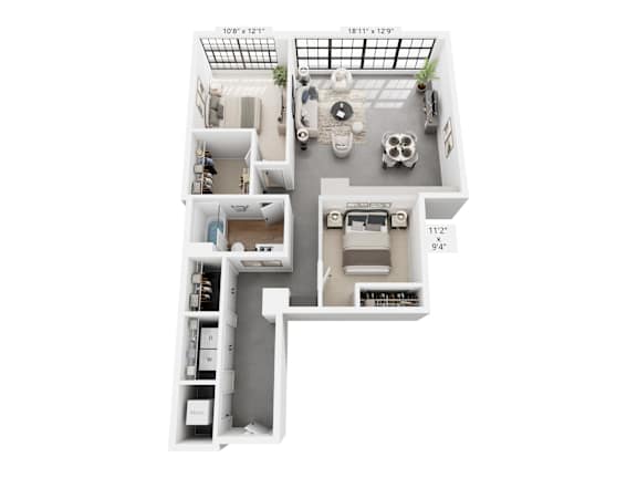 The Schofield – 1,094 sq ft 2-bedroom 2-bath loft Cole Motor Indianapolis | Cole Noble near Mass Ave