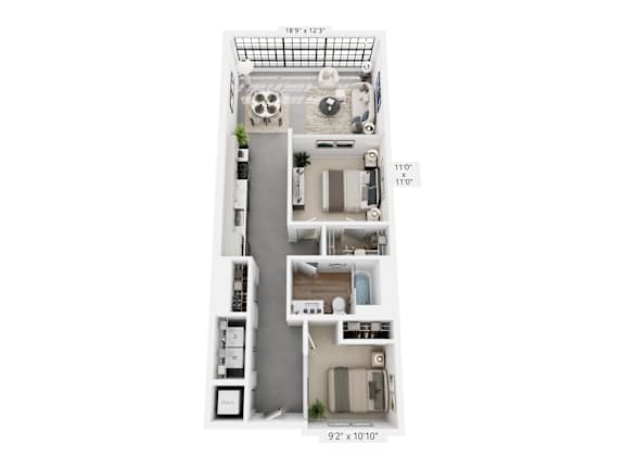 The Roberts – 924 sq ft 2-bedroom 1-bath loft Cole Motor South Building Indianapolis