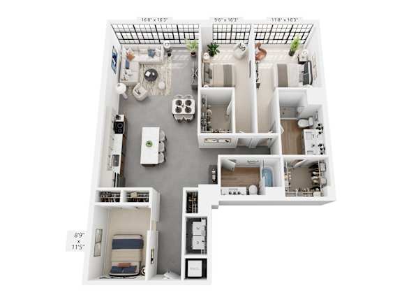 The Wiggins – 1,551 sq ft 3-bedroom 2-bath loft Cole Motor Indianapolis | rare 3BR downtown