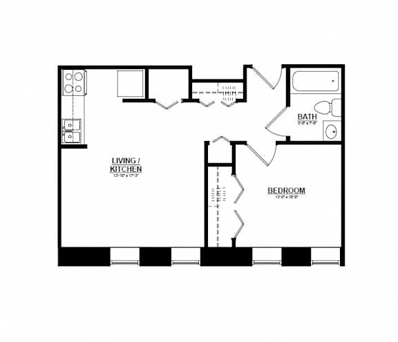 1 Bedroom J 1 Bath Floor Plan at The Argyle on Mass Ave, Indianapolis