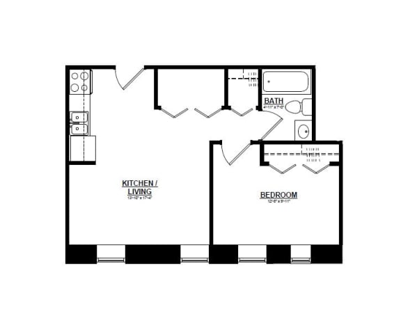 1 Bedroom D 1 Bath Floor Plan at The Argyle on Mass Ave, Indianapolis, IN