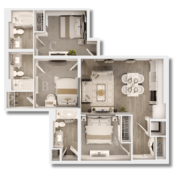 A detailed floor plan of a modern apartment layout.