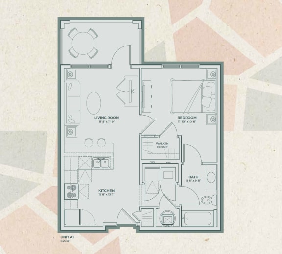 A1 Floor Plan at Mosaic at Levis Commons, Ohio