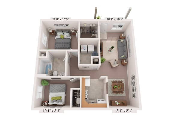 a furnished floor plan of a 3 bedroom apartment