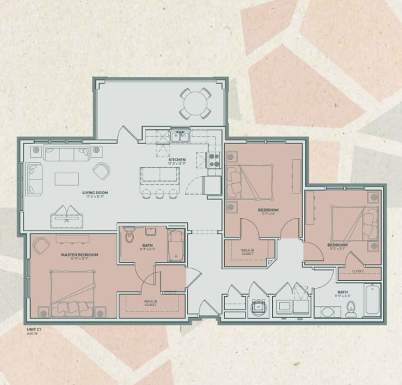 C1 Floor Plan at Mosaic at Levis Commons, Perrysburg, OH, 43551