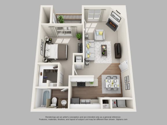 1 Bed 1 Bath Floor Plan at Canter Chase Apartments, Louisville, KY, 40242, 725 Sq. Ft.