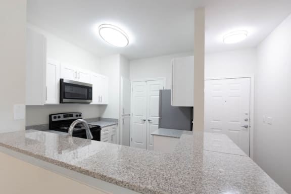 Kitchen countertop at Center Point Apartments, Indianapolis, 46214